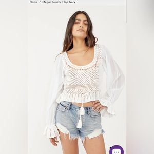 🆕 Women’s Free People Megan Crochet Top Ivory. Size Large. NWT